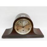 Mahogany cased mantle clock with silvered dial and Arabic numerals