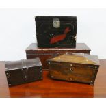 Carton containing miscellaneous boxes to include a rosewood tea caddy, lacquered box etc., (4)