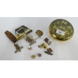 Mixed lot to include a collection of Military badges and buttons, together with brooches, flask,