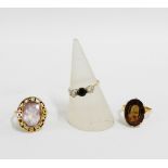 Three 9 carat gold gemset dress rings (3)