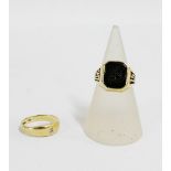 Gents 10 carat gold ring together with 9 carat gold pinkie ring (2)
