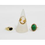 Three 9 carat gold rings to include a Cameo ring, etc (3)