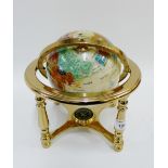 Miniature gemstone globe inlaid with various coloured hard stones to include Jade, Jasper, Tigers