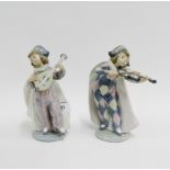 Two Lladro porcelain figures to include a 'Harlequin' and a 'Clown', 17cm high, (2)