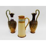 Pair of Royal Doulton Slater's patent ewer vases, together with a Doulton Lambeth stoneware tapering