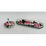 Wemyss 'Cabbage Rose' patterned ring stand and rectangular dish, 25cm long, with impressed