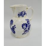 19th century Royal Worcester leaf moulded jug with mask head spout and blue underglaze floral