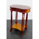 Cherrywood kidney shaped side table with a single drawer and undertier, 74 x 58cm