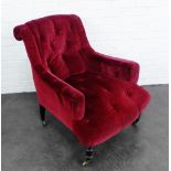 Victorian red velvet upholstered button back armchair, 83 x 80cm