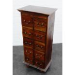 Contemporary hardwood chest with ten short drawers, 110 x 48cm