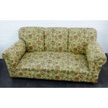 Floral upholstered three seater drop end sofa, 85 x 184cm