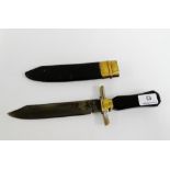 A small Confederate style knife with brass mounts and leather sheaf, blade length is approx 18cm