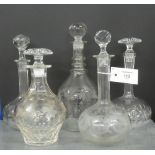 Group of five various 19th century decanter and stoppers, (5)