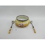 Victorian blush ivory salad bowl with Epns rims and salad servers, (a lot)