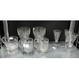 Collection of Georgian and Victorian etched glasses to include three Ale glasses, three tankard