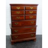Contemporary American cherrywood tallboy chest on chest, 126 x 90cm