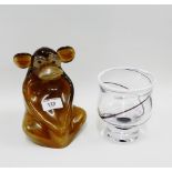 Kosta Boda glass Monkey, signed L. Lofgren, 17cm high, together with a Strombergshyttan Swedish