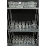 Group of 19th century fruit and vine etched glass wares to include wine glasses, sherry glasses,