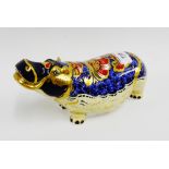 Royal Crown Derby limited edition porcelain 'Hippopotamus' paperweight numbers 120, with a gold