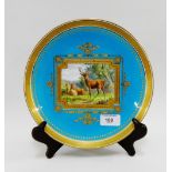 Minton's porcelain cabinet plate with hand painted Stag and landscape pattern to centre within a