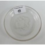 Lalique clear glass dish with classical maidens pattern, etched R. Lalique France, 11cm diameter