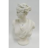 White painted plaster head and shoulders bust of 'Diana', 55cm high