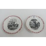 Pair of HB and CIE Terre de fer transfer printed plates, 17cm diameter, (2)