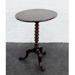 Mahogany occasional table, the oval top on bobbin turned column and tripod base