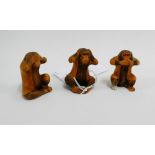 The Three Wise Monkeys, a group of three carved fruit wood figures, each signed to the base, 5cm