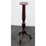 Mahogany torchere stand, with circular dished top and tripod supports, 115cm