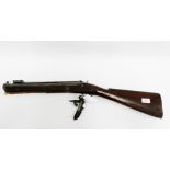 19th century Blunderbuss with brass mounted wooden handle complete with bayonet, the lock plate