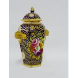 19th century hexagonal blue ground vase and cover with scale gilding and floral pattern, (knop and