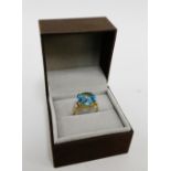 Glen Lehrer torus cut blue topaz and diamond set dress ring, stamped 10k, UK ring size O, boxed