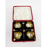 Edwardian set of four silver salts and salt spoons by Horace Woodward & Co, London 1909, in original