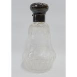 Edwardian silver mounted and glass scent bottle by William Comyns, with hobnail and floral garland
