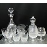 Collection of Waterford 'Colleen' patterned crystal to include two decanters, a water jug, two