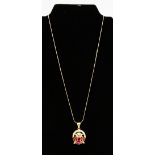18 carat gold ruby and diamond set 'basket of flowers' pendant on 18 carat gold snake link chain