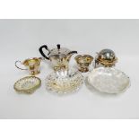 Epns three piece teaset together with a butter dish, basket etc., (a lot)