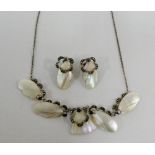 Vintage mother of pearl and marcasite necklace and earrings (2)