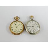 Gold plated Waltham pocket watch together with an Elgin gun metal cased pocket watch (2)