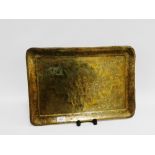 Eastern brass rectangular engraved tray, 50 x 35cm