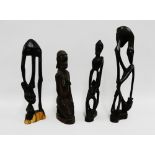 Collection of four African carved wood figures, tallest 45cm, (4)