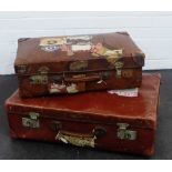 Two vintage brown leather travel cases, (2)