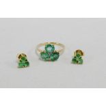 9 carat gold and three stone emerald dress ring together with three stone emerald and gold