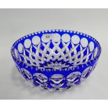 Blue and clear glass fruit bowl, 23cm wide