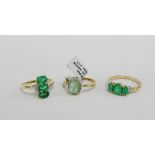 Three 9 carat gold emerald set dress rings (3)