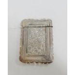 Victorian silver card case with allover foliate engraving, maker mark for Hilliard & Thomason,