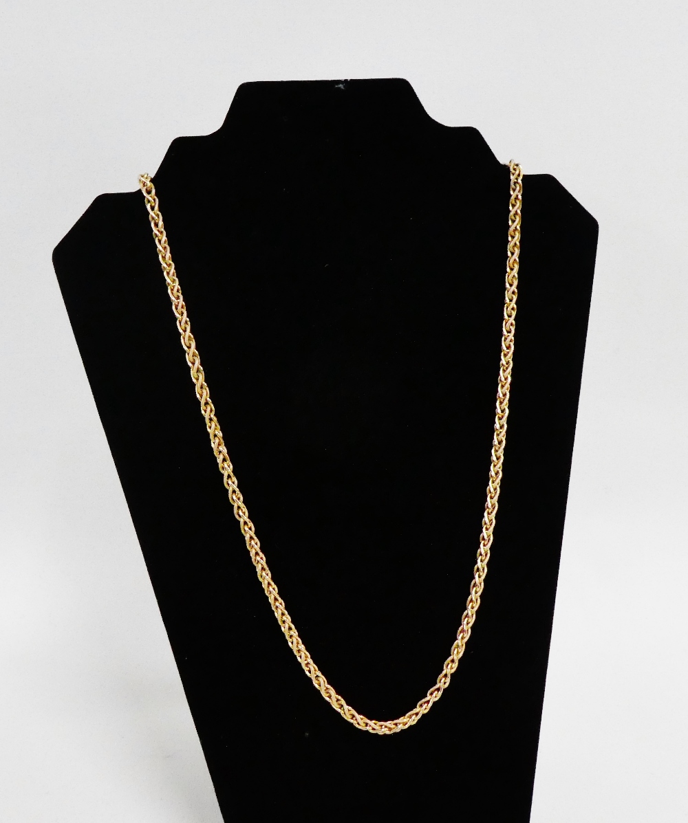 9 carat gold necklace, with interlocking double links alternating between textured and polished,