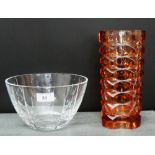 J.G Durand clear glass bowl with etched marks to base, together with a French rose coloured vase,