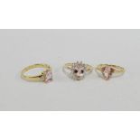 Two 9 carat gold and morganite set dress rings together with a 9 carat gold dress ring set with a